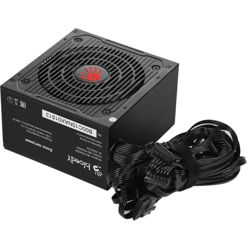 Фото  Bloody BD-PS600W ATX 600W 80 PLUS WHITE (20+4pin) APFC 120mm fan 6xSATA RTL