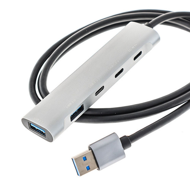 Фото  ORIENT CU-422A, разветвитель USB 3.2 Gen1 (5 Гбит/c), порты: 2xUSB-A + 1xUSB-C, 1 порт USB 2.0 USB-C, порт для доп.питания USB-C, алюм.корпус, кабель 