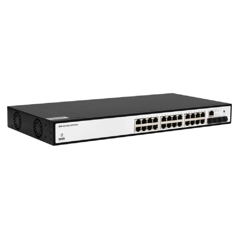 Фото  SNR SNR-S5210G-24TX-POE Управляемый PoE коммутатор уровня 2+, 24 порта 10/100/1000Base-T, 4 порта 1/10G SFP+, бюджет PoE 370 Вт, встроенный БП ~220V A