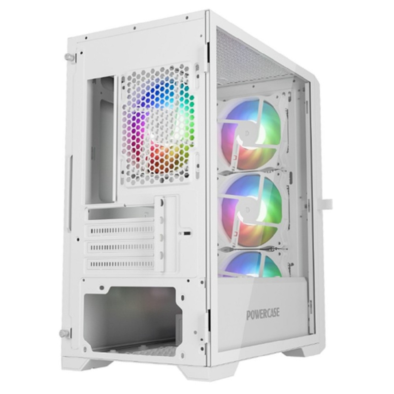 Фото  Powercase ByteFlow Micro White, Tempered Glass, 4х 120mm ARGB fans, ARGB HUB, белый, mATX  (CAMBFW-A4)