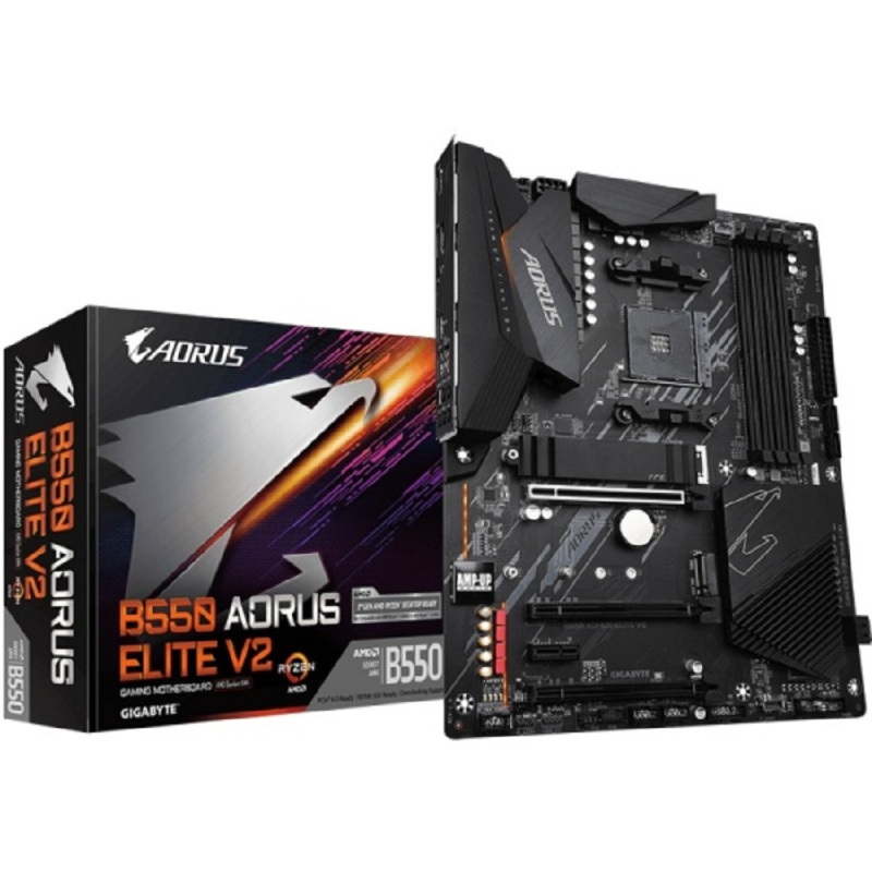 Фото  Gigabyte B550 AORUS ELITE V2 {Soc-AM4 AMD B550 4xDDR4 ATX AC`97 8ch(7.1) 2.5Gg RAID+HDMI+DP}