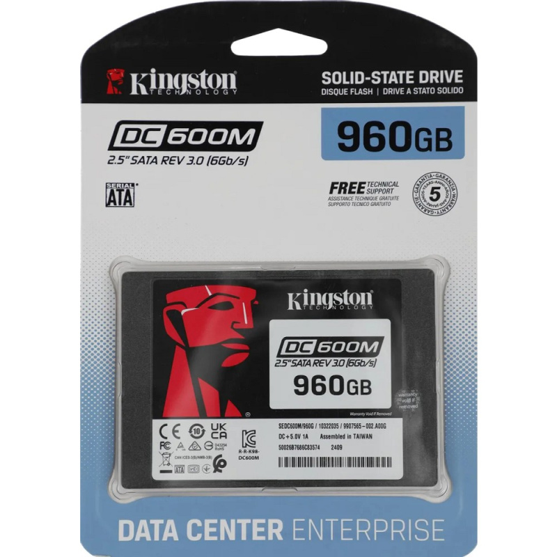 Фото  Kingston SSD DC600M, 960GB, 2.5" 7mm, SATA3, 3D TLC, SEDC600M/960G