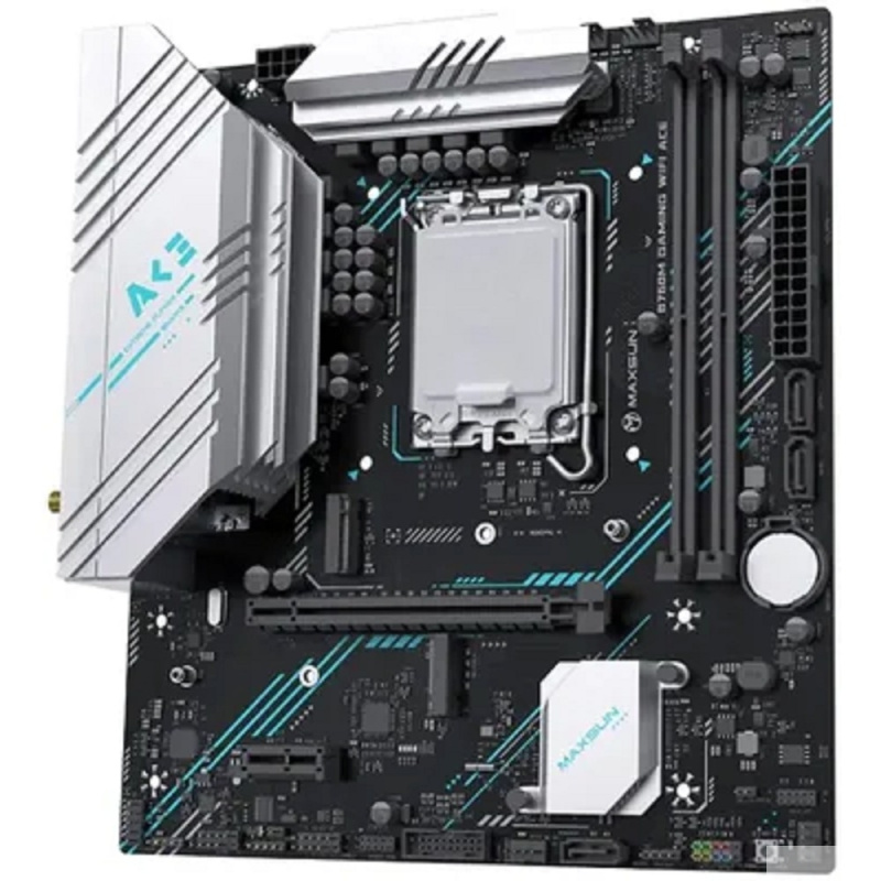 Фото  MAXSUN MS-B760M Gaming WIFI ACE (Socket 1700, mATX, 2*DDR5, VGA/HDMI, 3*SATA3, 2*M.2, 1xPCI-E x16 /1xPCI-E x4, 2*USB 2.0, 4*USB 3.2 GEN1, LAN 1*1G,  B