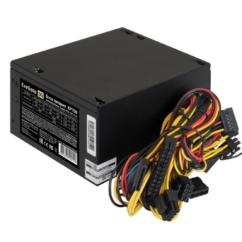 Фото  Exegate EX259609RUS Блок питания 700W Exegate XP700, ATX, black, 12cm fan, 24p+(4+4)p, 6/8p PCI-E, 4*SATA, 2*IDE, FDD