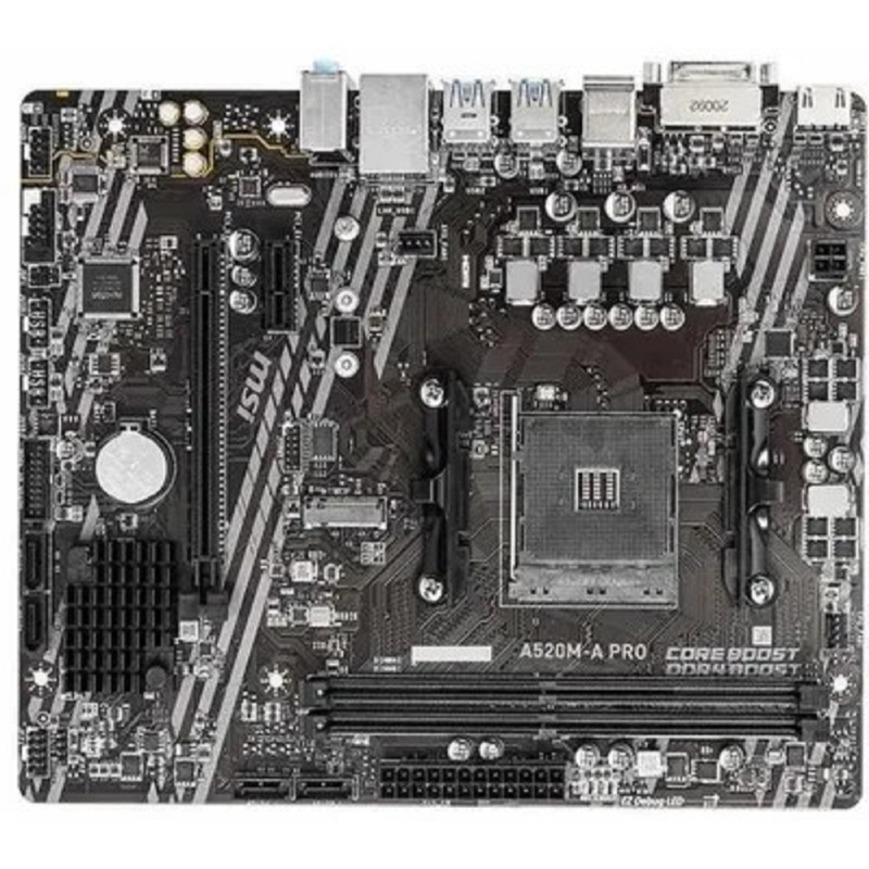 Фото  MSI A520M-A PRO {Soc-AM4 AMD A520 2xDDR4 mATX AC`97 8ch(7.1) GbLAN RAID+DVI+HDMI}