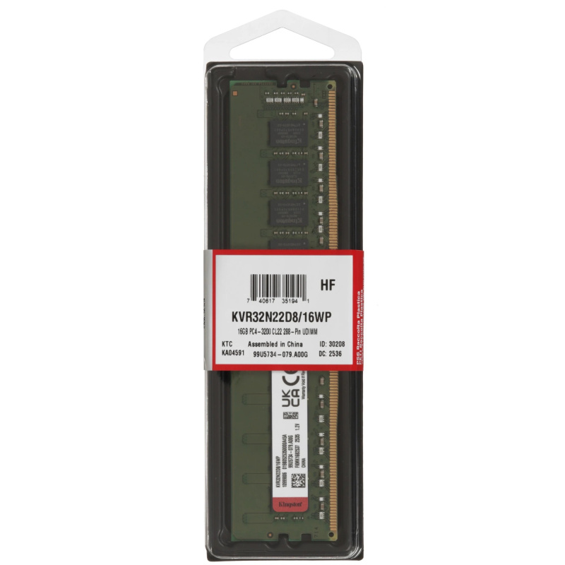 Фото  Kingston DDR4 DIMM 16GB KVR32N22D8/16WP PC4-25600, 3200MHz, CL22