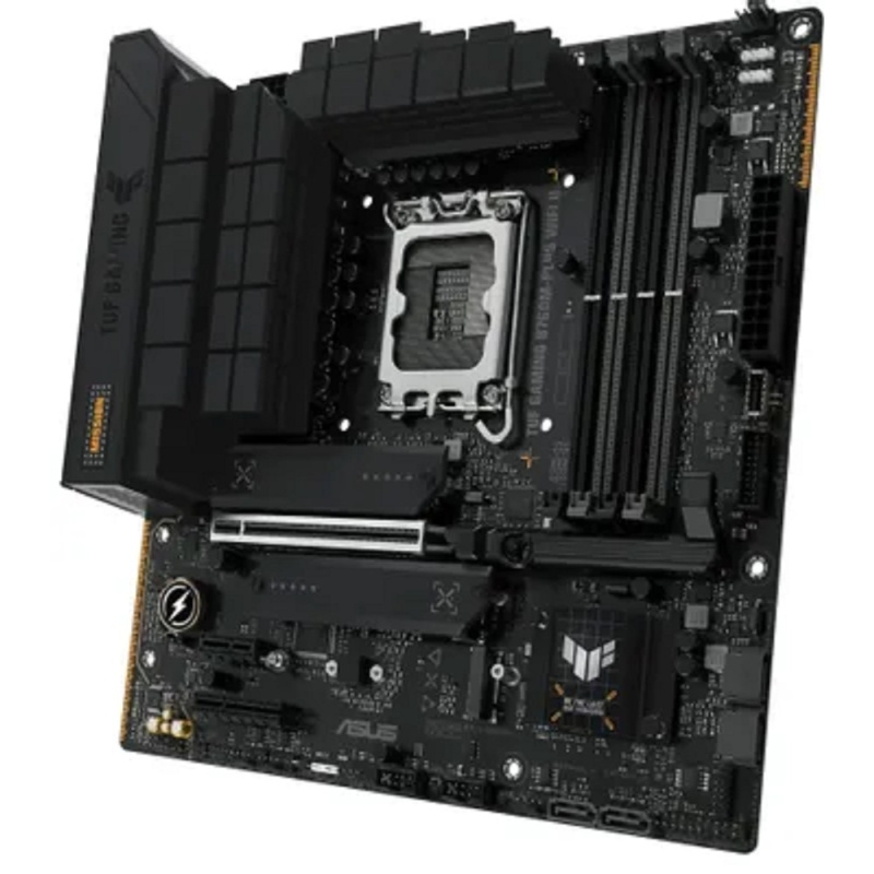 Фото  ASUS TUF GAMING B760M-PLUS WIFI II (Socket 1700, mATX, 4xDDR5(192GB),DP/HDMI, 1xPCIe 5.0x16/1xPCIe 4.0x4/1xPCIe 3.0, 1xLAN (2.5GbE), Wi-Fi, BT,4xSATA 
