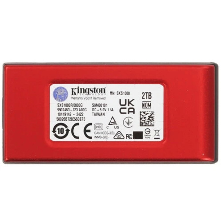 Фото  Kingston Portable SSD 2TB [SXS1000R/2000G] XS1000R, Type-C/A, USB 3.2 Gen 2, R/W 1050/1000MB/s, 70x33x14mm, 29g., Red (5 лет)