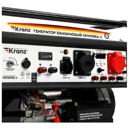Фото  Kranz KR-16-1140 Генератор бензиновый KR9000EA-3, 9,0кВт, 230В/380B, 25л, коннектор автоматики, электростартер