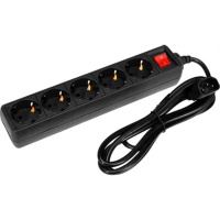 Фото  PC PET Сетевой фильтр AP01006-E-B 1.8м (5 розеток, входн.вилка IEC 320,выход.роз.EURO/RUS), черный {619892}