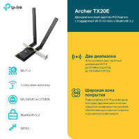 Фото  TP-Link Archer TX20E Двухдиапазонный адаптер PCI Express с поддержкой Wi-Fi AX1800 и Bluetooth 5.2