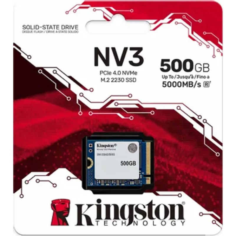 Фото  Kingston SSD NV3, 500GB, M.2(22x30mm), NVMe, PCIe 4.0 x4, 3D TLC, SNV3SM3/500G