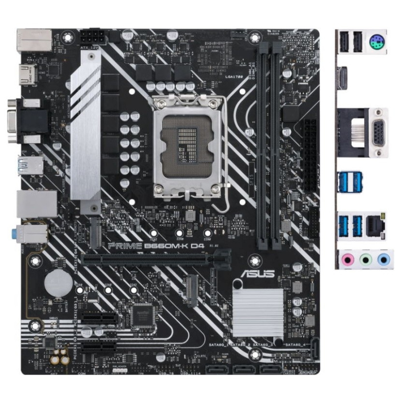 ASUS PRIME B660M-K D4 (Socket 1700  mATX  2xDDR4(64GB)   VGA HDMI 2.1  1xPCIe 4.0x16 2xPCIe 3.0  1xL