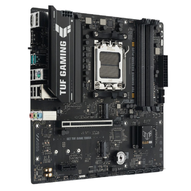 Фото  ASUS TUF GAMING A620AM-PLUS (SocketAM5, mATX, 4xDDR5(256GB), 2xDP/HDMI, 2xPCIe 4.0x16/1xPCIe 3.0, 1xLAN (2.5GbE), 4xSATA 6Gb/s, 2xM.2, 2xUSB 3.2, 4xUS