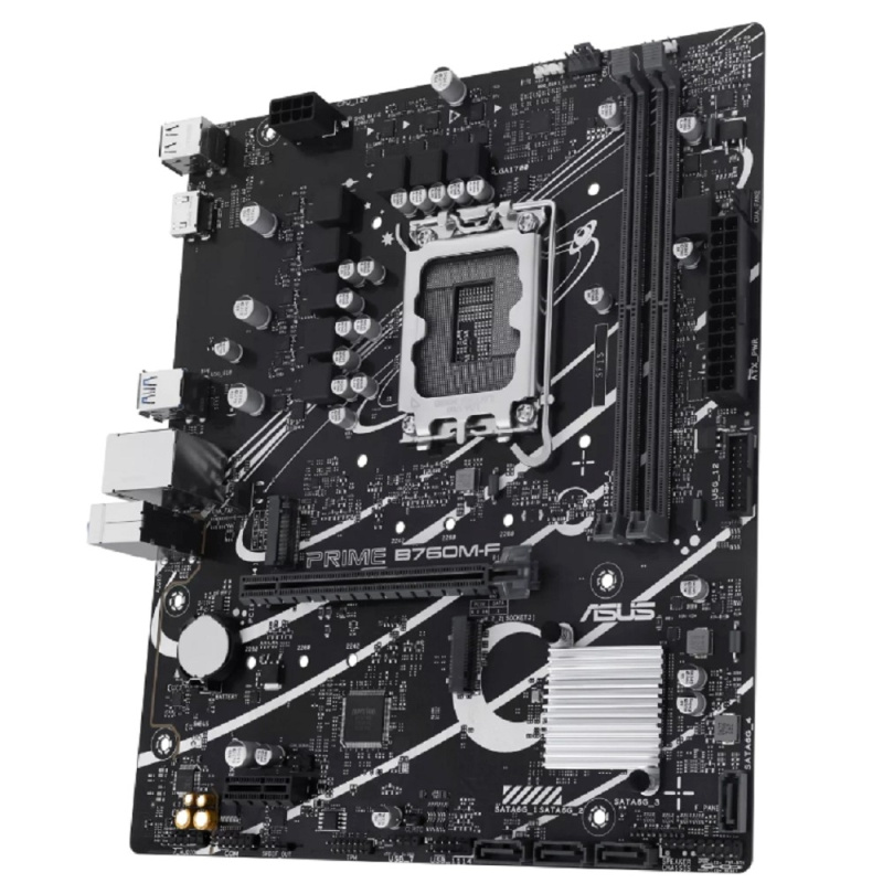 Фото  ASUS PRIME B760M-F (Socket 1700, mATX, 2xDDR5(96GB), HDMI 2.1, 1xPCIe 4.0x16/1xPCIe 4.0, 1xLAN (1GbE), 4xSATA 6Gb/s, 2xM.2, 4xUSB 3.2, 2xUSB 2.0)
