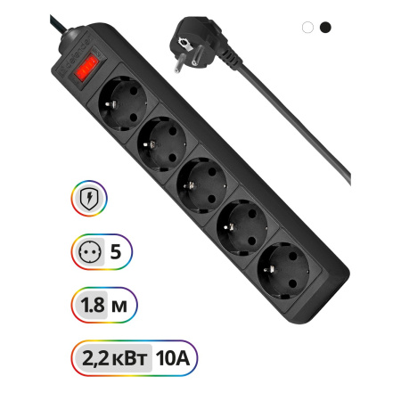 Фото  Defender Фильтр ES, 1.8м Коробка 5 розеток, чёрный [99484]