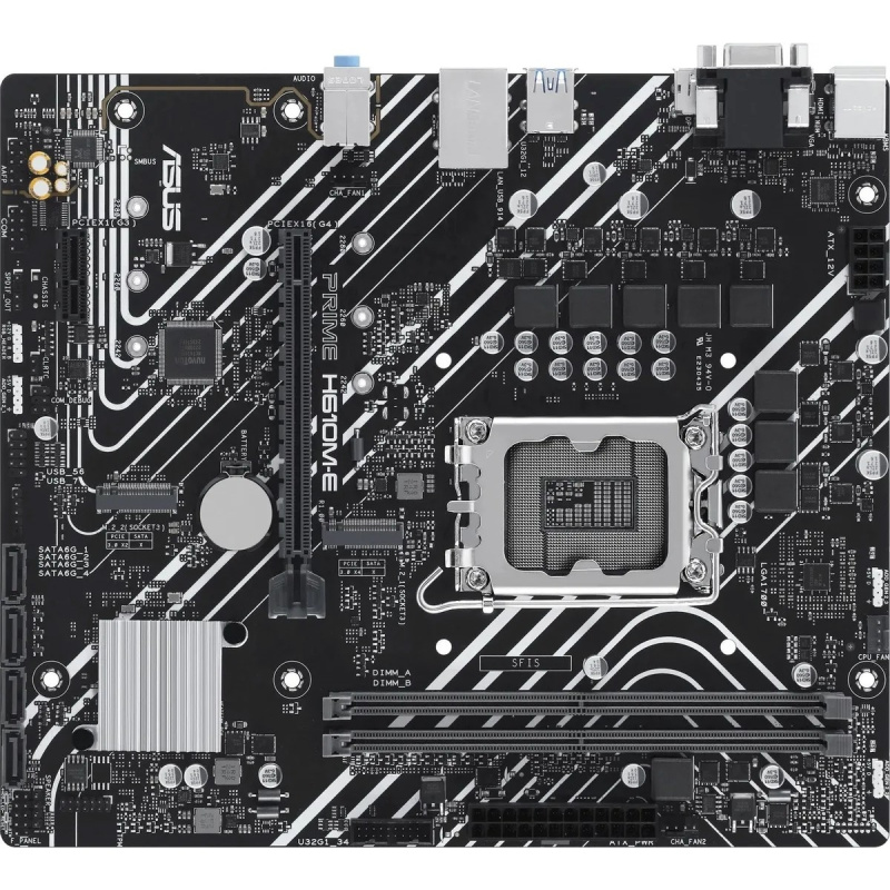 Фото  ASUS PRIME H610M-E CSM (Socket 1700, mATX, 2xDDR5(96GB),  VGA/DP/HDMI, 1xPCIe/4.0x16/1xPCIe 3.0/1xLAN, 4xSATA 6Gb/s, 2xM.2, 2xUSB 3.2, 2xUSB 2.0, 2xPS