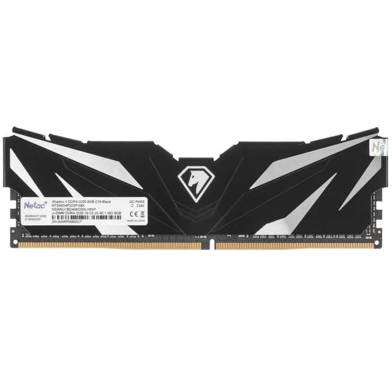 Фото  Netac DDR4 DIMM 8GB Shadow II 3200MHz CL16 1.35V / NTSWD4P32SP-08K / Black / with radiator