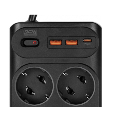 Фото  Powercom Сетевой фильтр SP-10 USB2A1CB 3,0 м (10*EU (СЕЕ 7/3)+1*USB-C+2*USB-A) {2065290}