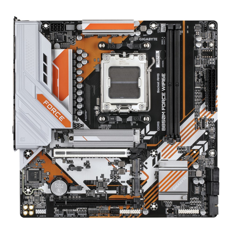 Фото  Gigabyte B850M FORCE WF6E {SocketAM5 AMD B850 2xDDR5 mATX AC`97 8ch(7.1) 2.5Gg RAID+HDMI+DP}