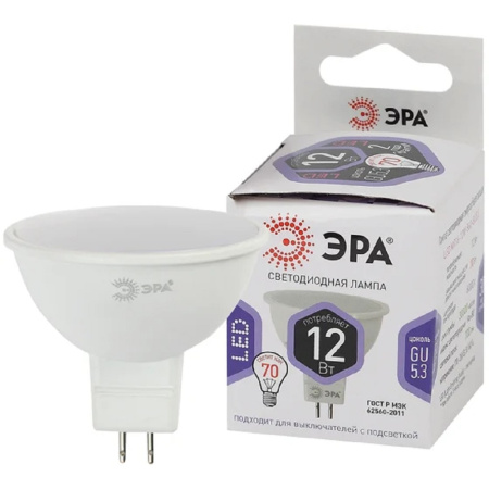 Фото  ЭРА Б0049075 Лампочка светодиодная  STD LED MR16-12W-860-GU5.3 GU5.3 12Вт софит холодный дневной свет 