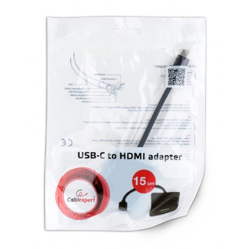 Фото  Cablexpert Переходник USB Type-C/HDMI, 15см, пакет (A-CM-HDMIF-01)