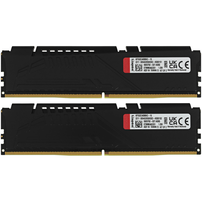 Фото  Kingston DDR5 DIMM 16GB 5200MT/s CL40 (Kit of 2) FURY Beast Black [KF552C40BBK2-16]