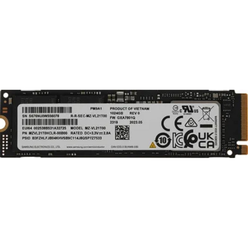Фото  Samsung SSD 1TB PM9A1, MZVL21T0HCLR-00B00, M.2(22x80mm), NVMe, PCIe 4.0 x4