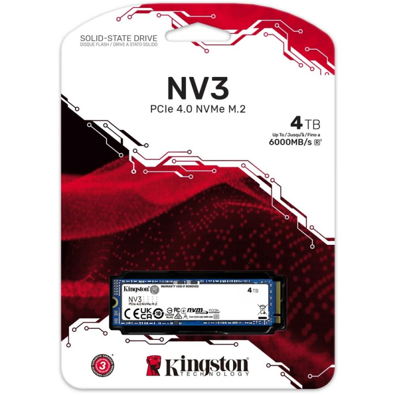 Фото  Kingston SSD NV3, 4000GB, M.2(22x80mm), NVMe, PCIe 4.0 x4, SNV3S/4000G