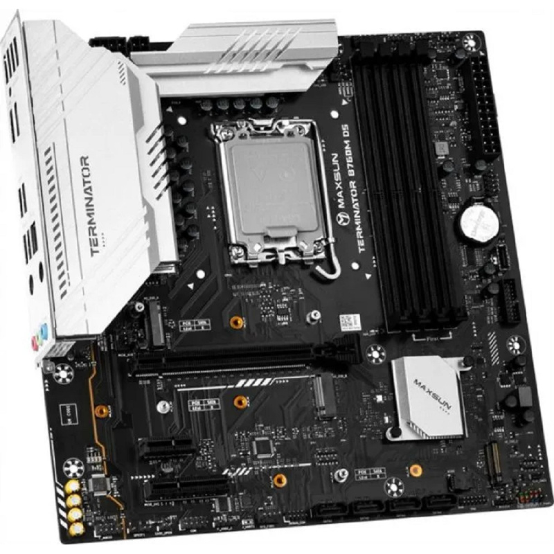 Фото  MAXSUN MS-Terminator B760M D5 WiFi V1/V2 (Socket 1700, mATX, 4*DDR5, DP/HDMI, 4xSATA3, 3*M.2,xPCI-E x16 /1xPCI-E x1, 6*USB 2.0, 2*USB 3.2 Gen1, LAN 1*
