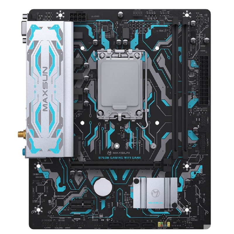 Фото  MAXSUN MS-B760M GAMING WIFI GANK V2 (Socket 1700, mATX, 2*DDR5, VGA/HDMI, 3*SATA3, 1*M.2, 1xPCI-E x16 /1xPCI-E x4, 4*USB 2.0, 2*USB 3.2 GEN 2, LAN 1*1