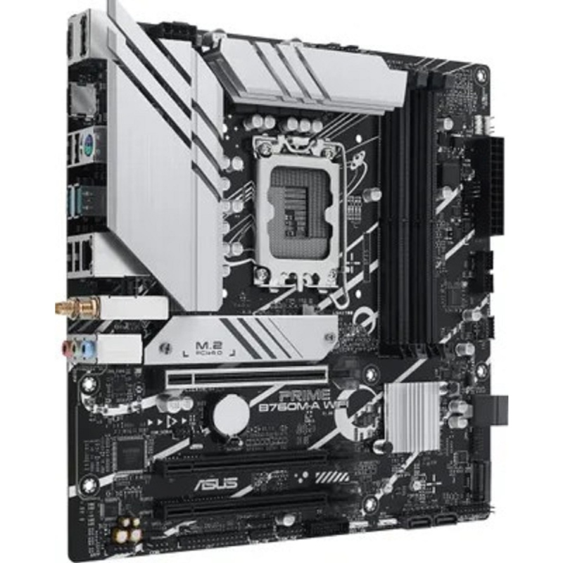Фото  ASUS PRIME B760M-A WIFI (Socket 1700, mATX, 4xDDR5(128GB), 2xHDMI 2.1/DP, 3xPCIe 4.0x16, 1xLAN (2.5GbE), Wi-Fi, BT, 4xSATA 6Gb/s, 2xM.2, 2xUSB 3.2, 4x