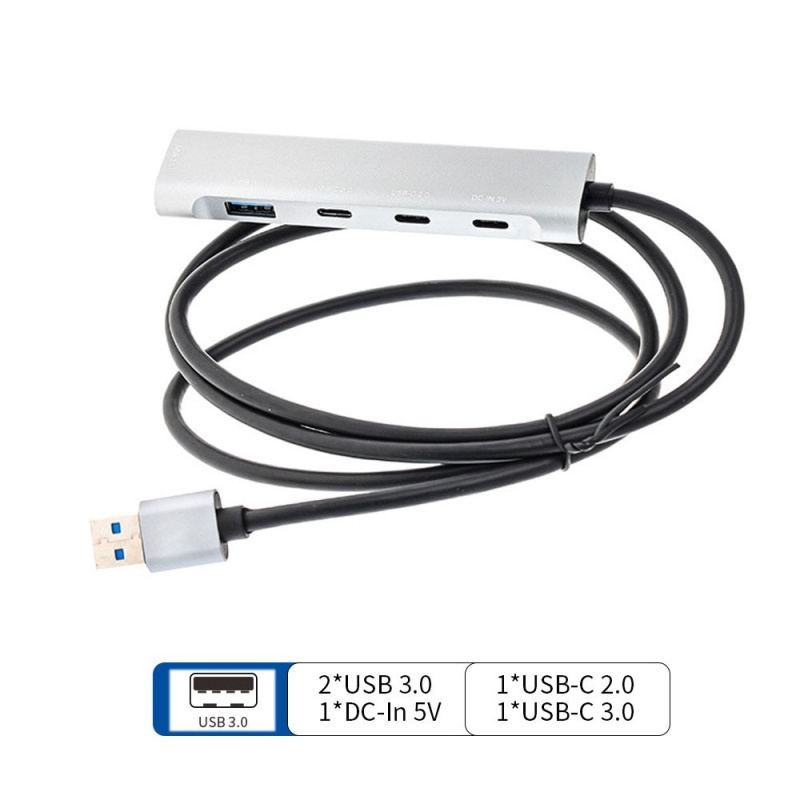 Фото  ORIENT CU-422A, разветвитель USB 3.2 Gen1 (5 Гбит/c), порты: 2xUSB-A + 1xUSB-C, 1 порт USB 2.0 USB-C, порт для доп.питания USB-C, алюм.корпус, кабель 
