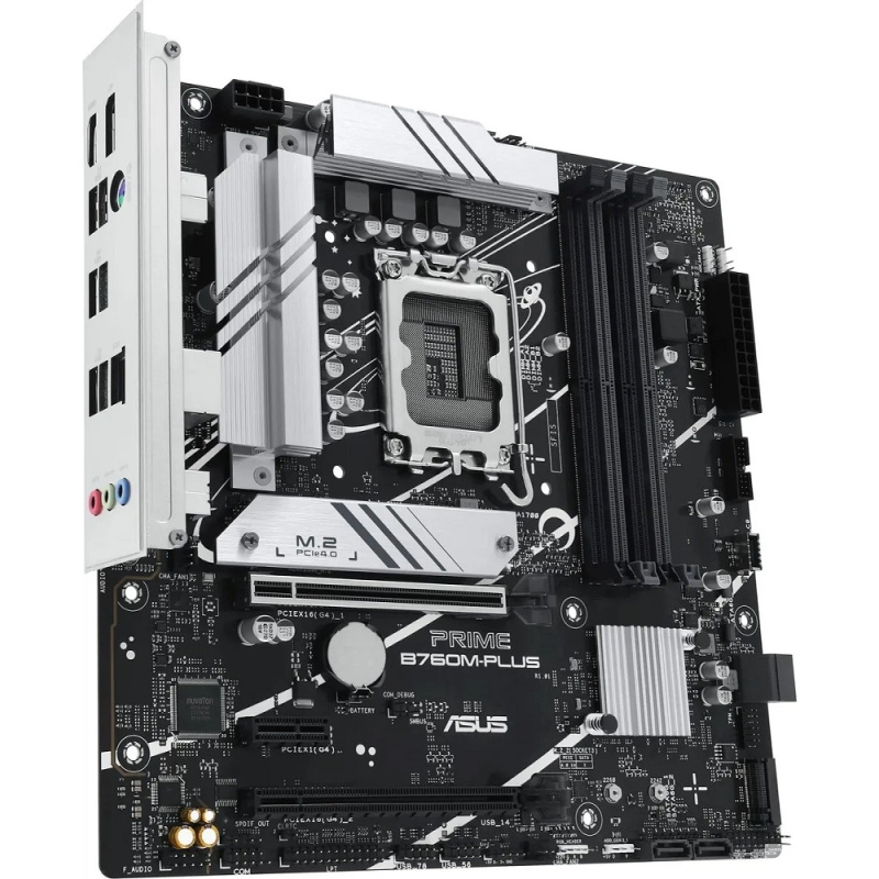 Фото  ASUS PRIME B760M-PLUS (Socket 1700, mATX, 4xDDR5(192GB), DP/HDMI 2.1, 2xPCIe 4.0x16/1xPCIe 4.0, 1xLAN (2.5GbE), 4xSATA 6Gb/s, 2xM.2, 2xUSB 3.2, 4xUSB 