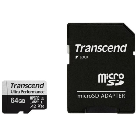 Фото  Micro SecureDigital 64GB Transcend Ultra Perfomrance microSDXC Class 10 UHS-I U3, V30, A2, (SD адаптер), TLC
