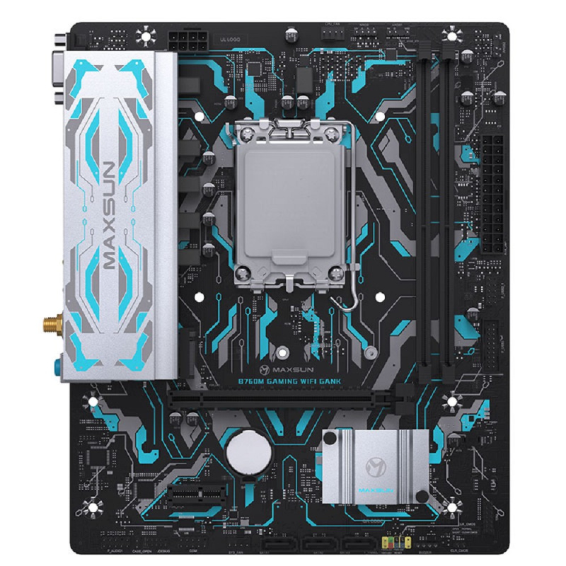 Фото  MAXSUN MS-B760M GAMING WIFI GANK V2 (Socket 1700, mATX, 2*DDR5, VGA/HDMI, 3*SATA3, 1*M.2, 1xPCI-E x16 /1xPCI-E x4, 4*USB 2.0, 2*USB 3.2 GEN 2, LAN 1*1