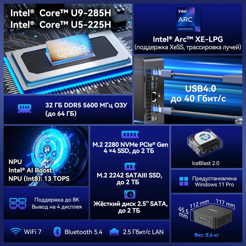 Фото  GEEKOM GMIT15U9285H -321-EU Мини ПК IT15, GMIT15U9285H -321-EU, Intel U9-285H 32GB+1TB, WIN11 Pro