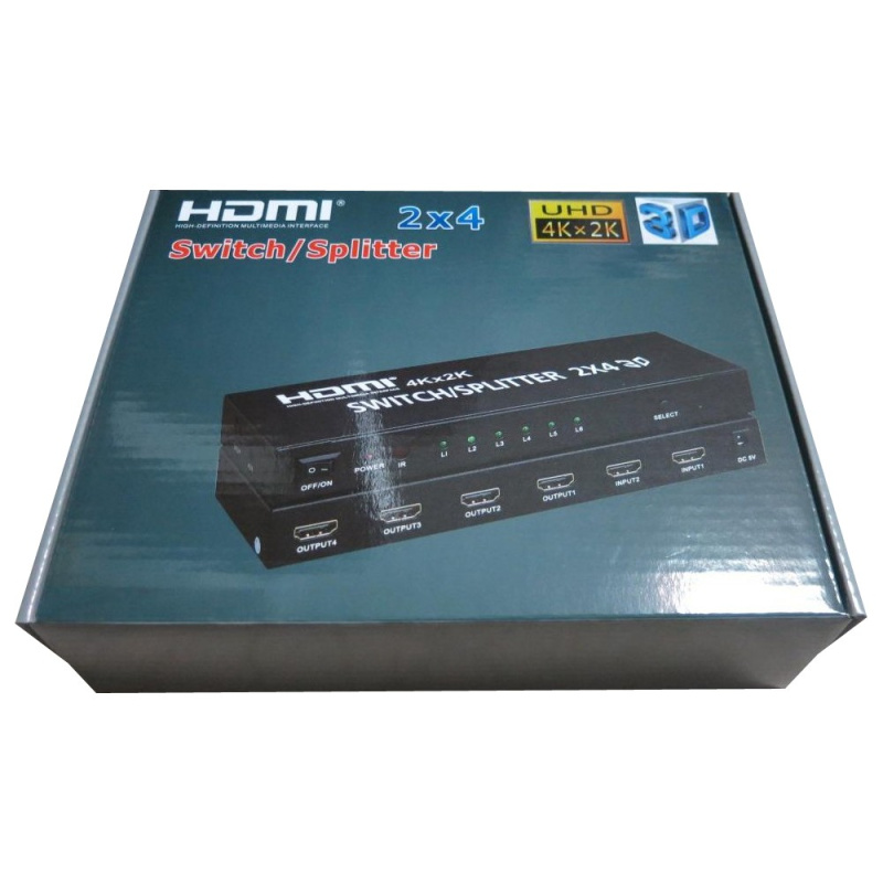 Фото  ORIENT HSP0204HN-2.0, HDMI матричный переключатель/разветвитель 2->4 с аудиовыходами, UHD 4K/60Гц (3840x2160), HDR, HDMI 2.0, HDCP 2.2, пульт ДУ, внеш