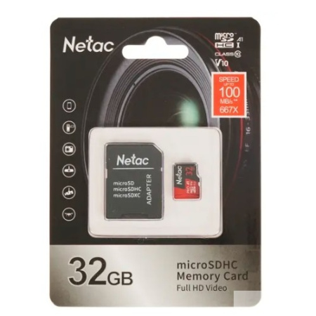 Фото  Micro SecureDigital 32GB Netac MicroSD card P500 Extreme Pro, retail version w/SD adapter [NT02P500PRO-032G-R]