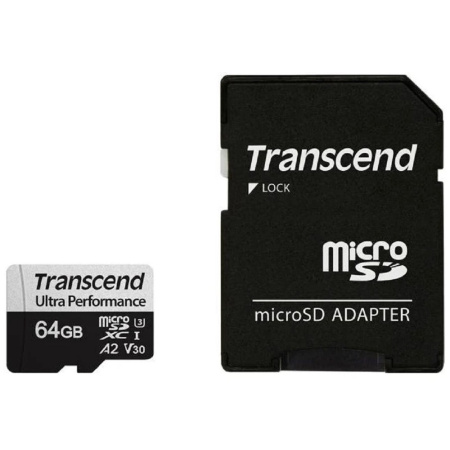 Фото  Micro SecureDigital 64GB Transcend Ultra Perfomrance microSDXC Class 10 UHS-I U3, V30, A2, (SD адаптер), TLC