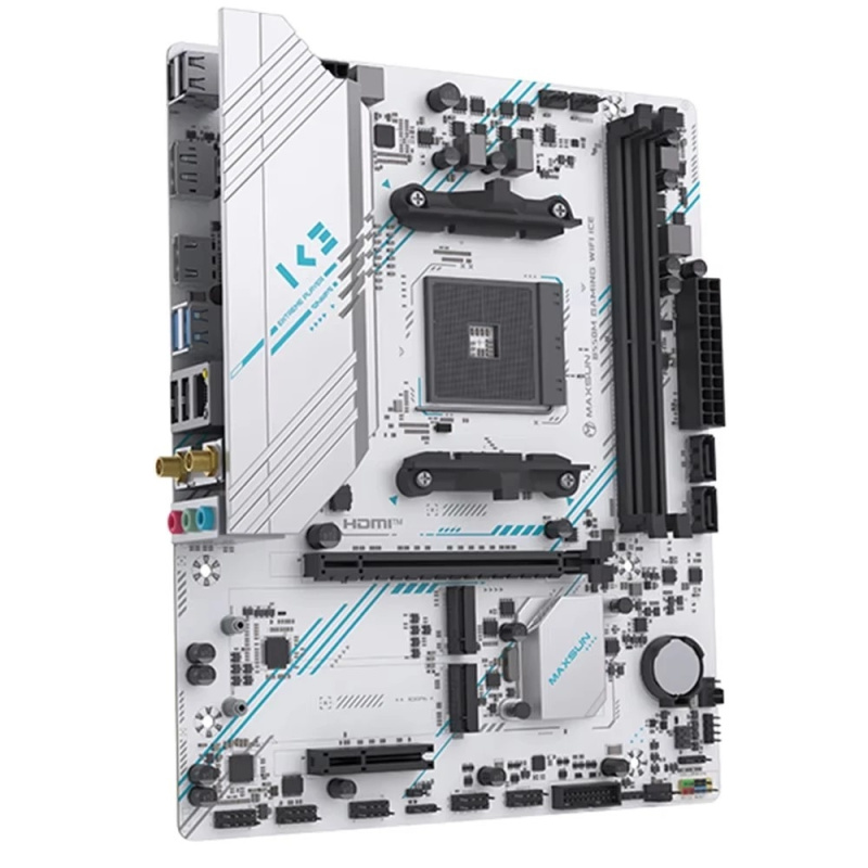 Фото  MAXSUN MS-B550M GAMING WIFI ICE (Socket AM4, mATX, 4*DDR4(64Gb), DP/HDMI,  3*SATA3, 2*M.2,  1*PCIEx16/1*PCIEx4, 4*USB2.0, 2*USB 3.0, LAN 1*1G, Bluetoo