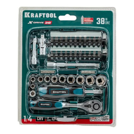 Фото  KRAFTOOL Набор "INDUSTRIE": Слесарно-монтажный инструмент, компактный, 1/4", 38 предм [27970-H38]