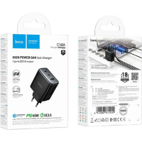 Фото  HOCO Зарядное устройство Hoco 65Вт, 3.25А, QC3.0/PD, 1xUSB, 2xType-C, C160A, черный, коробка