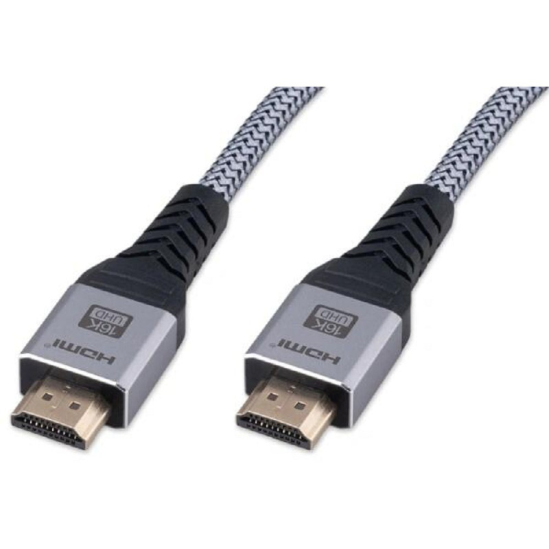 Фото  Cablexpert Кабель HDMI 19M/19M, v2.2, 16K, медь, тройной экран, нейлон, 2м, серый, коробка (CCP-HDMI16K-2M)