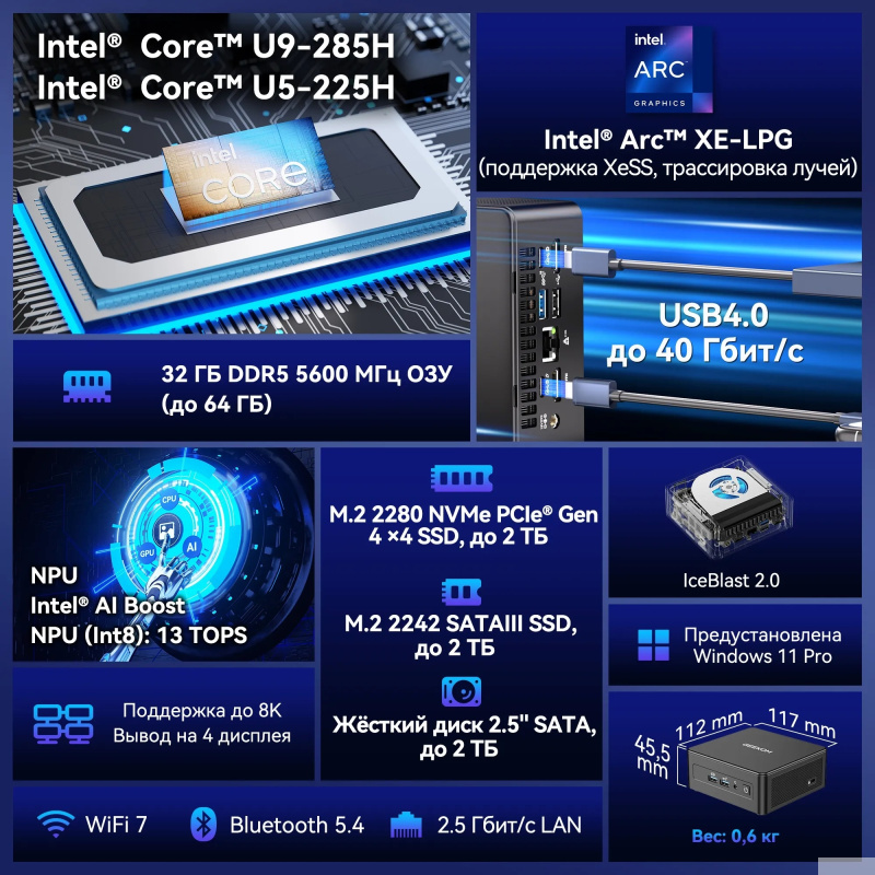 Фото  GEEKOM GMIT15U9285H -321-EU Мини ПК IT15, GMIT15U9285H -321-EU, Intel U9-285H 32GB+1TB, WIN11 Pro