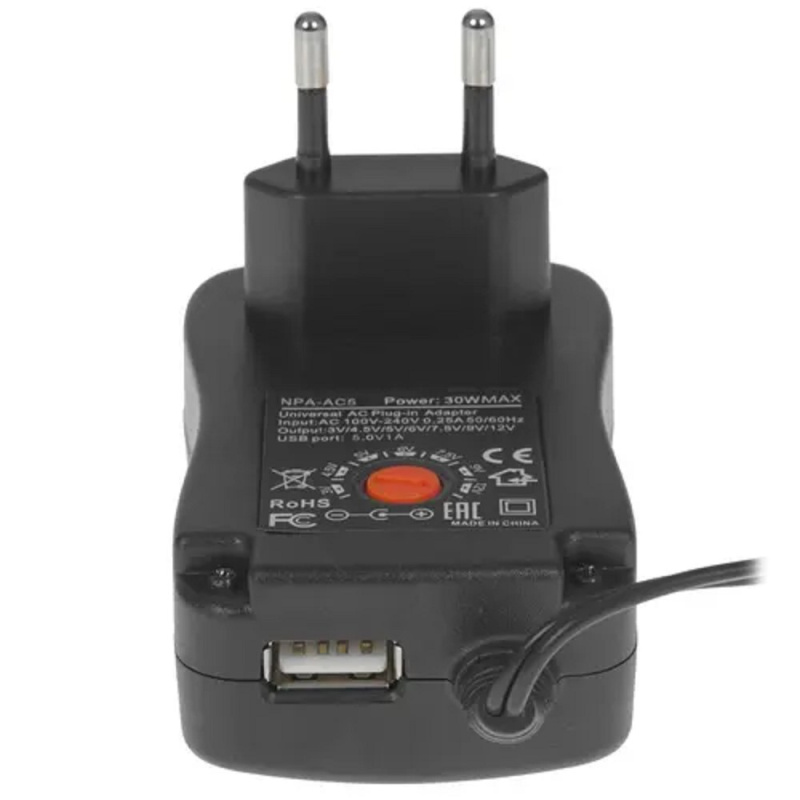 Фото  Gembird Блок питания универсальный 3В-12В, 30Вт, порт USB, 8 штекеров (NPA-AC5)