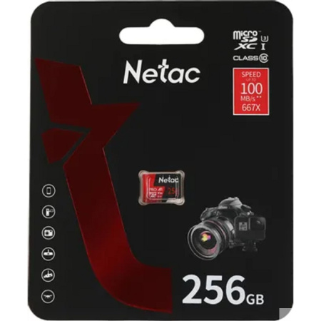 Фото  Micro SecureDigital 256GB Netac P500 Extreme Pro MicroSDXC V30/A1/C10 up to 100MB/s, retail pack card only [NT02P500PRO-256G-S]