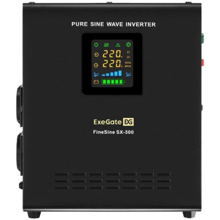 Фото  Exegate EX295995RUS ИБП (инвертор, синус, для котла) настенный ExeGate FineSine SX-500.LCD.AVR.2SH <500VA/300W, чистая синусоида, цветной LCD-дисплей,
