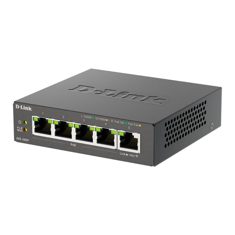 Фото  D-Link DGS-1005P/L (ревизия A1) Неуправляемый коммутатор с 5 портами 10/100/1000Base-T (4 порта PoE 802.3af/at, PoE-бюджет 60 Вт)