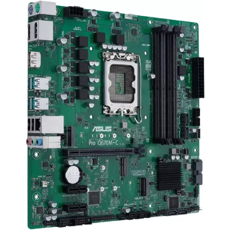 Фото  ASUS PRO Q670M-C-CSM (Socket 1700, mATX, 4xDDR5(128GB), 2xDP/HDMI, 1xPCIe 4.0x16,/1xPCIe 3.0, 1xLAN, 6xSATA 6Gb/s, 2xM.2, 1xM.2 E key, 4xUSB 3.2, 2xUS